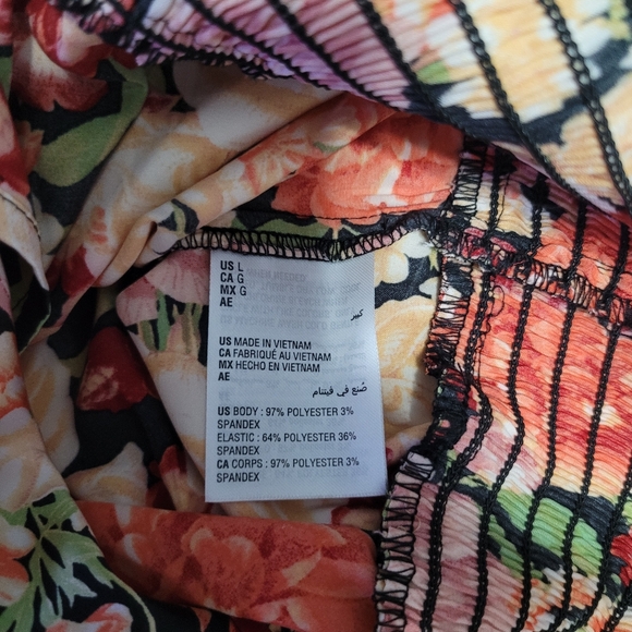 INC Emma Garden Women's L Smocked Ruffle Long Sleeve Peplum Top Multicolor - Picture 6 of 12